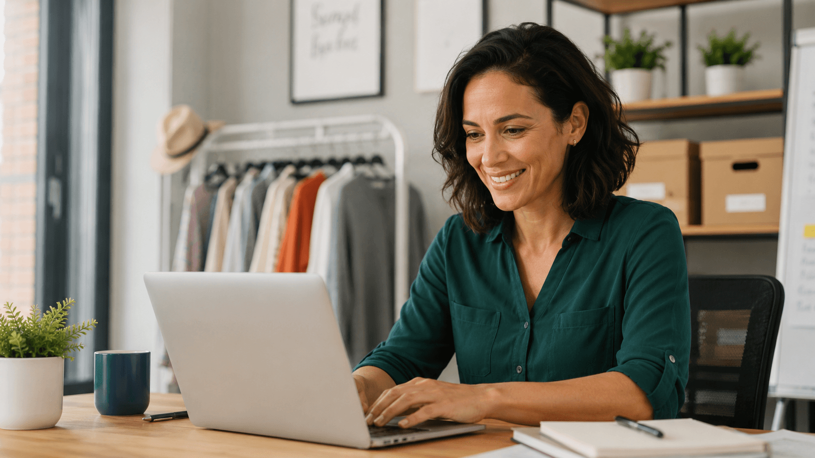 Woman at desk using computer