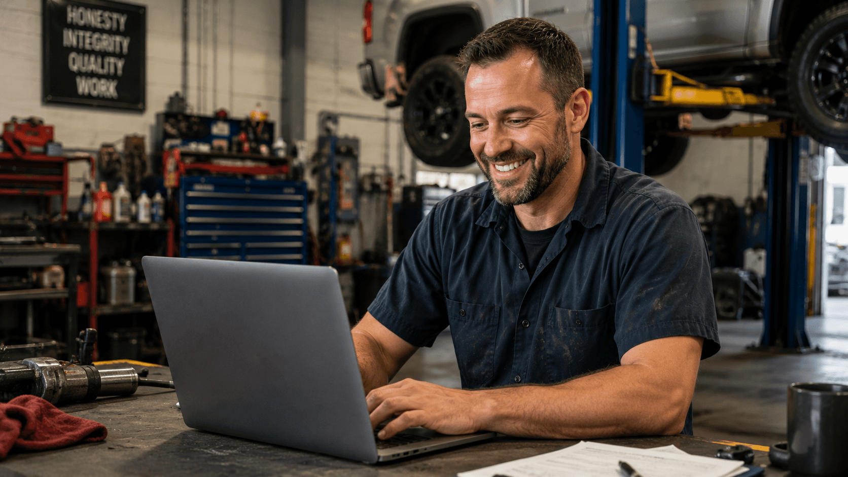 Man at desk working on laptop