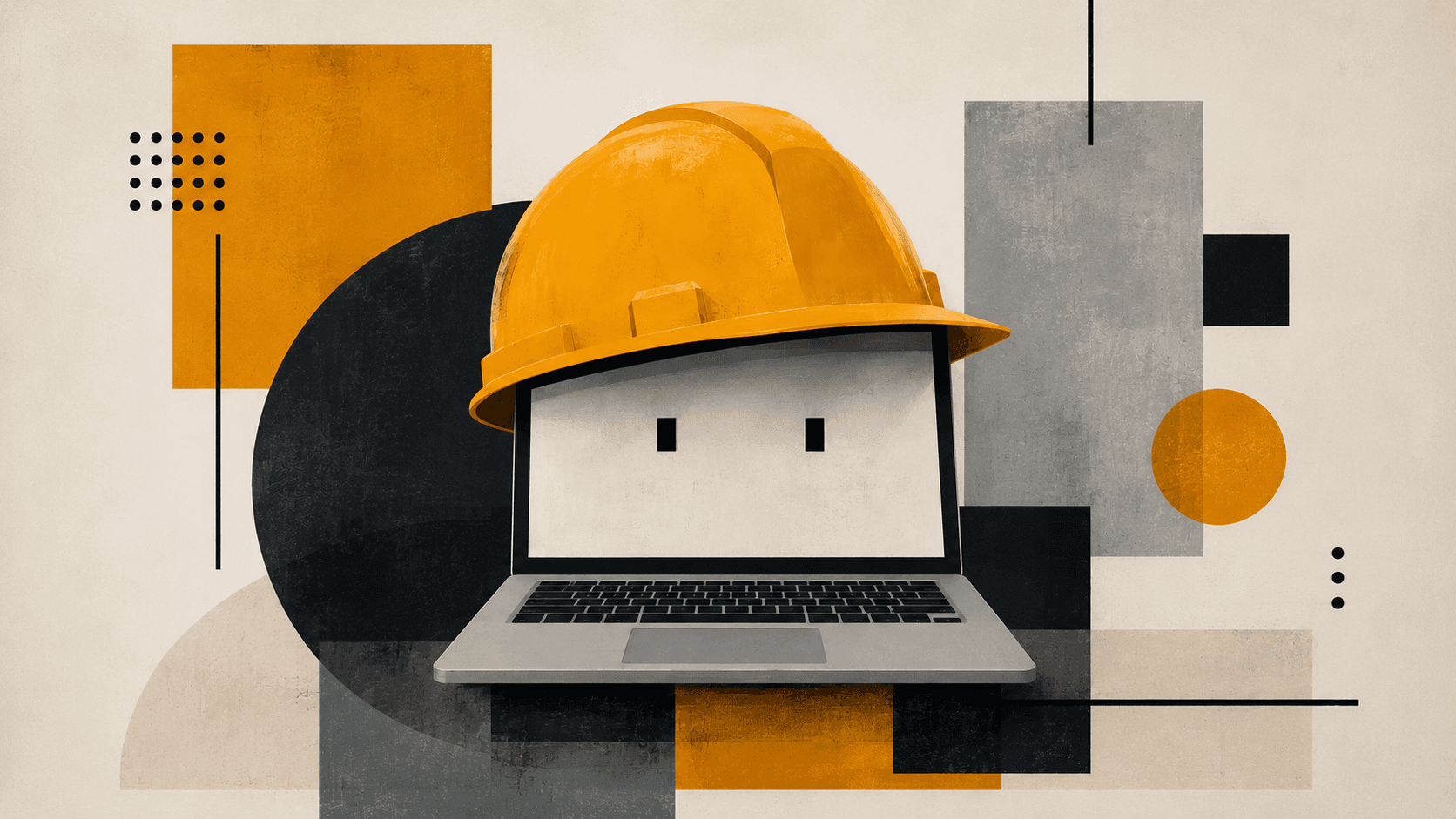 Concept art of laptop wearing a hard hat